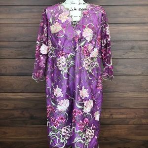 V-Neck Purple Maternity Embroidery Floral Dress